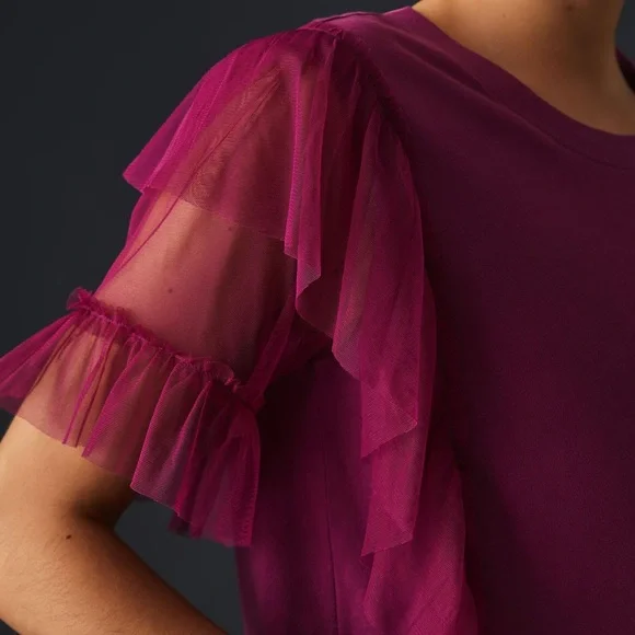 Anthropologie Pilcro Tulle Mesh Tee in Raspberry - Picture 10 of 12